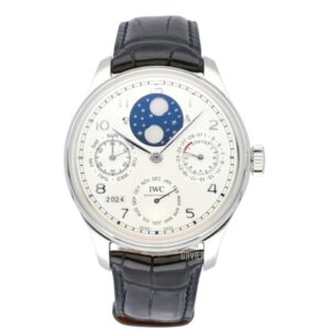 IWC 포르투기즈 Perpetual Calendar 44mm IW503406 Platinum Leather Strap Arabic Numerals White Dial[APS]