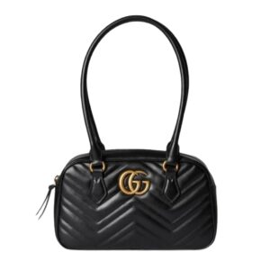 [프리미엄/해외배송]구찌 GG 마몽 스몰 탑 핸들백(블랙/금장)