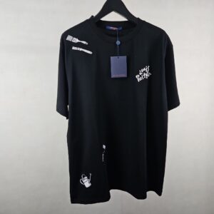 [국내배송]루이비통 수입 LV 자수로고 라운드 티셔츠 남여공용 블랙