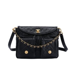 [프리미엄/해외배송]샤넬 더블 포켓 호보 백 스몰(블랙/금장/램스킨)